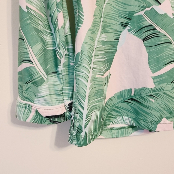 EQOUAER | Women's Pink and Green Tropical Leaf Print Pajama Top (Size Small) - Picture 11 of 12